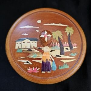 Colombian Tamo Straw Inlay Wood Box - Handcrafted Pasto Folk Art Trinket